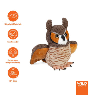 Wild Republic Cuddlekins Great Horned Owl Stuffed Animal - 12" Stuffed Animals