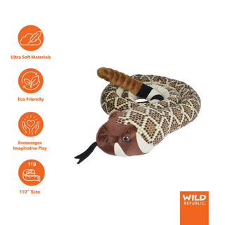 Wild Republic Snakesss Western Diamondback Rattlesnake Stuffed Animal - 110" Stuffed Animals