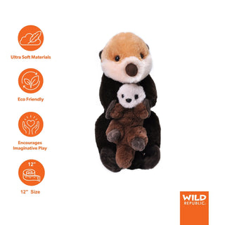 Wild Republic Mom & Baby Sea Otter Stuffed Animal - 12" Stuffed Animals