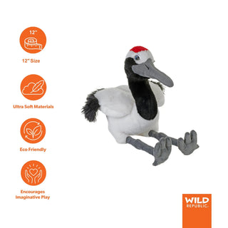 Wild Republic Cuddlekins Eco Red Crowned Crane Stuffed Animal - 12" Stuffed Animals
