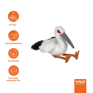 Wild Republic Cuddlekins Eco Oriental Stork Stuffed Animal - 12" Stuffed Animals