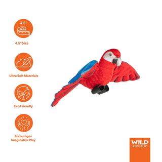 Wild Republic Rainforest Birds Scarlet Macaw Stuffed Animal - 4.5" Stuffed Animals