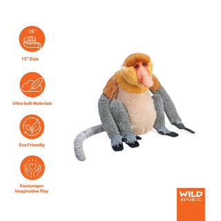Wild Republic Artist Collection Proboscis Monkey Stuffed Animal - 15" Stuffed Animals