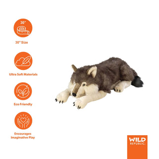 Wild Republic Cuddlekins Jumbo Wolf Stuffed Animal - 30" Stuffed Animals