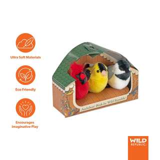 Wild Republic Audubon Birds Northern Cardinal/American Goldfinch/Chickadee Stuffed Animal - 5.5" Stuffed Animals